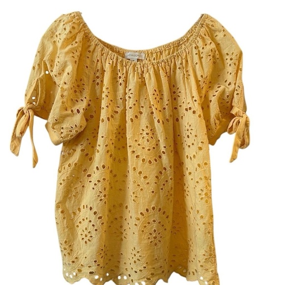 Cynthia Rowley Women's Yellow Eyelet Off-Shoulder Blouse Size M - Picture 4 of 7